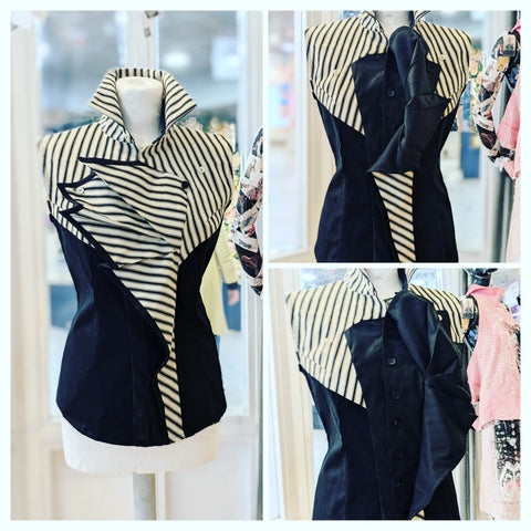 Black and white striped sleeveless flexfrill shirt ( In Stock )