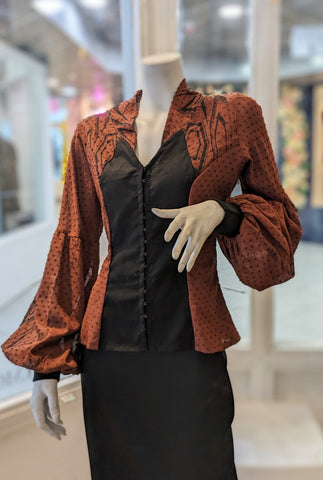 Cotton Voile Balloon Sleeved hook and eye Shirt ( chestnut )