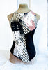 Sleeveless multi ticking high cowl neck top ( One Off )
