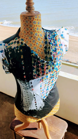 Elevator print voile cap sleeve ( one-off )