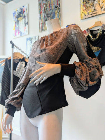 Gathered neck puzzle sleeve top