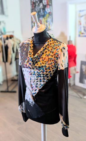 Elevator print  long sleeved voile cap sleeve ( one-off )