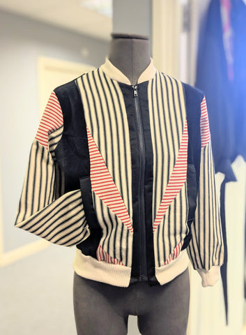 Striped ticking bomber jacket