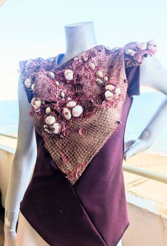 Shell net and glass bead plum cap sleeve ( one off )
